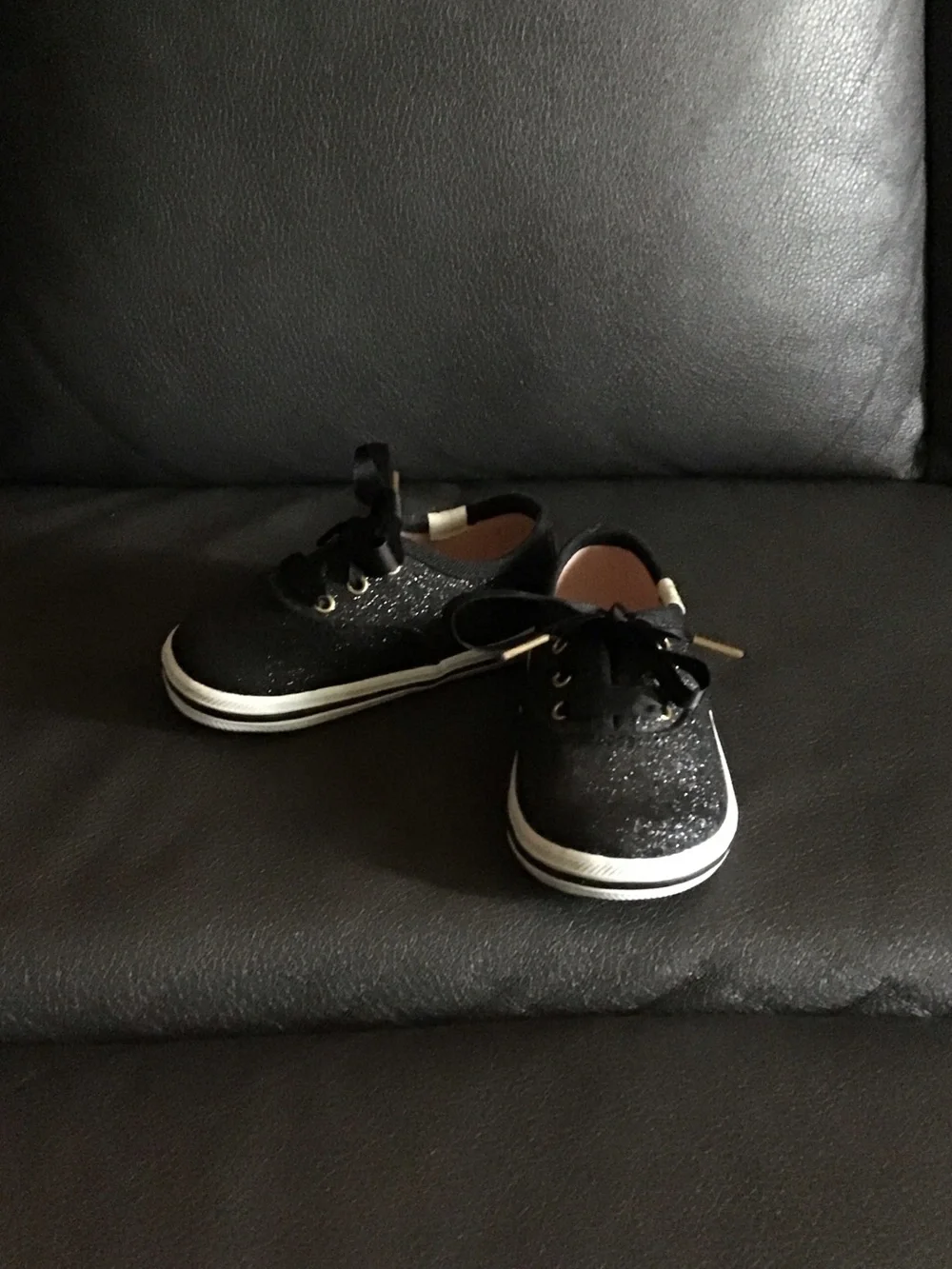 Kate Spade Keds, Baby Black Glitter Lace-Up Sneakers